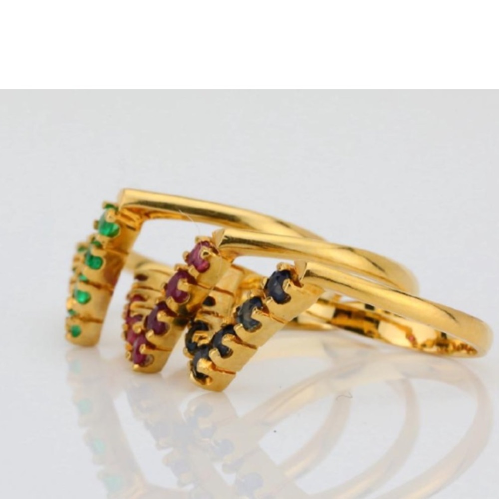 Trio - Solid 18k Ruby Sapphire Emerald V Chevron - image 3